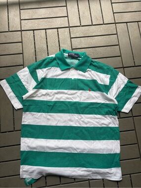 Ralph Lauren Green & White Striped Polo Shirt